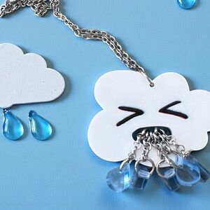 Super Unique and Cute Cloud Necklace with Blue Raindrops
